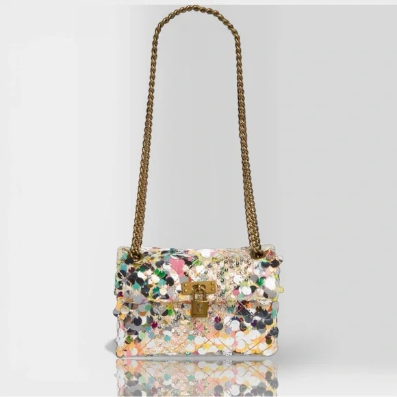 Kurt Geiger 🪢 Mini Brixton Sequin Shoulder Bag with Gold Chain - Picture 2 of 10
